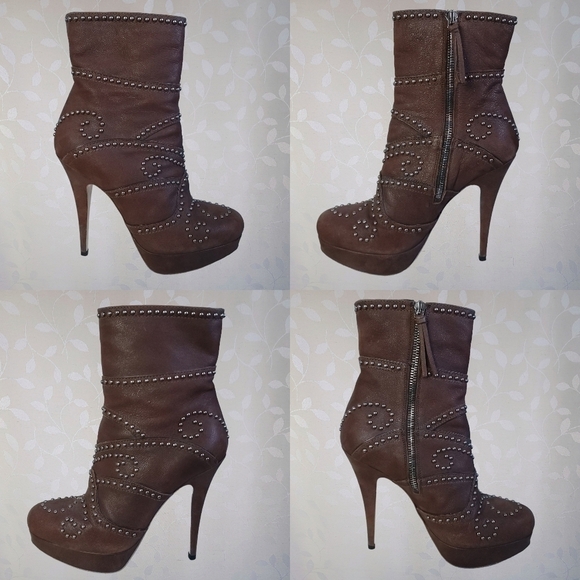 Miu Miu Y2K Platform Stiletto Boots - Studded Brown Ankle Heels 37 Designer - Picture 6 of 15
